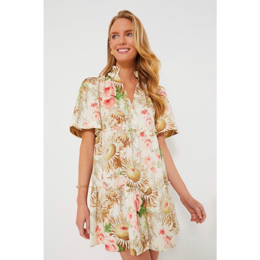 Tuckernuck Cream Floral Mini Dress with Pink & Green Accents